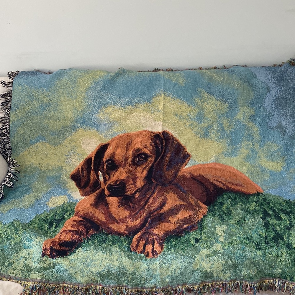Dog 🐕 pictorial cotton Blanket throw PicKen made in USA 58” by 50” plus fringes